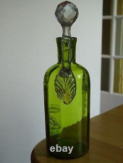 St Louis Ancienne Carafe A Liqueur Cristal Vert Gravure Art Nouveau Nenuphars