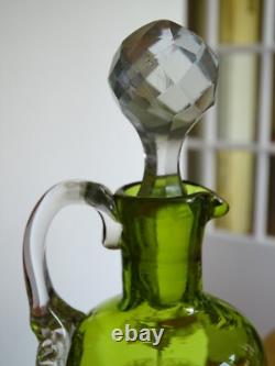 St Louis Ancienne Carafe A Liqueur Cristal Vert Gravure Art Nouveau Nenuphars