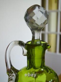 St Louis Ancienne Carafe A Liqueur Cristal Vert Gravure Art Nouveau Nenuphars