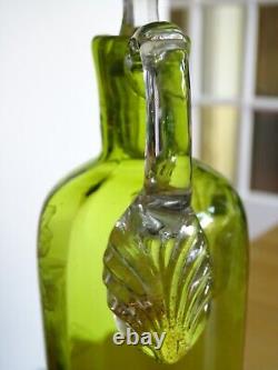 St Louis Ancienne Carafe A Liqueur Cristal Vert Gravure Art Nouveau Nenuphars