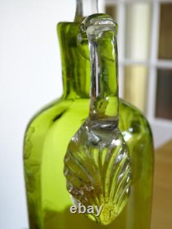St Louis Ancienne Carafe A Liqueur Cristal Vert Gravure Art Nouveau Nenuphars