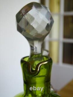 St Louis Ancienne Carafe A Liqueur Cristal Vert Gravure Art Nouveau Nenuphars