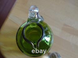 St Louis Ancienne Carafe A Liqueur Cristal Vert Gravure Art Nouveau Nenuphars