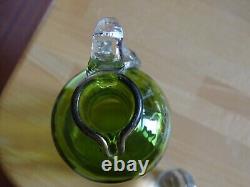 St Louis Ancienne Carafe A Liqueur Cristal Vert Gravure Art Nouveau Nenuphars