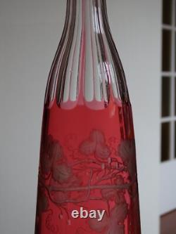 St Louis Ancienne Carafe A Vin Overlay Cristal Gravure Art Nouveau Vignes