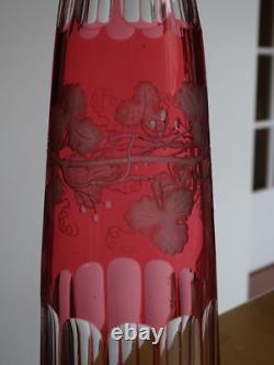 St Louis Ancienne Carafe A Vin Overlay Cristal Gravure Art Nouveau Vignes
