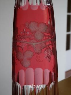 St Louis Ancienne Carafe A Vin Overlay Cristal Gravure Art Nouveau Vignes