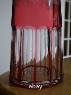 St Louis Ancienne Carafe A Vin Overlay Cristal Gravure Art Nouveau Vignes