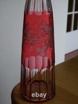 St Louis Ancienne Carafe A Vin Overlay Cristal Gravure Art Nouveau Vignes