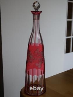 St Louis Ancienne Carafe A Vin Overlay Cristal Gravure Art Nouveau Vignes