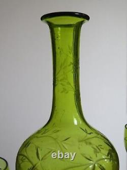 St Louis Ancienne Carafe Verres Vert A Liqueur Cristal Gravure Art Nouveau Talma