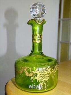 St Louis Ancienne Carafe Vert A Liqueur Cristal Gravure Art Nouveau Talma Gold