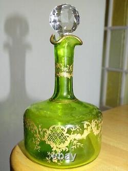 St Louis Ancienne Carafe Vert Liqueur Cristal Gravure Art Nouveau Talma 889 Gold