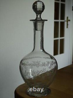 Style Saint Louis Ancienne Carafe A Vin Cristal Gravure Modele Florale Ep 1920