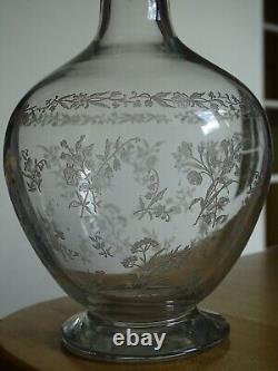 Style Saint Louis Ancienne Carafe A Vin Cristal Gravure Modele Florale Ep 1920