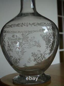 Style Saint Louis Ancienne Carafe A Vin Cristal Gravure Modele Florale Ep 1920