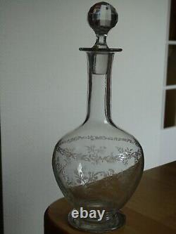 Style Saint Louis Ancienne Carafe A Vin Cristal Gravure Modele Florale Ep 1920
