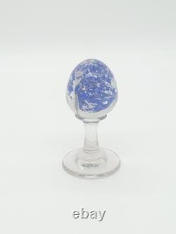Sulfure Presse Papier Ancien Oeuf Bleu Sur Pied Verre France XIXème Siècle