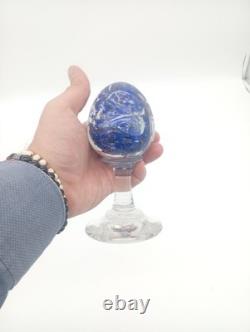 Sulfure Presse Papier Ancien Oeuf Bleu Sur Pied Verre France XIXème Siècle