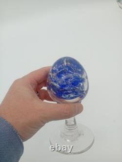 Sulfure Presse Papier Ancien Oeuf Bleu Sur Pied Verre France XIXème Siècle