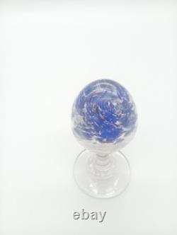 Sulfure Presse Papier Ancien Oeuf Bleu Sur Pied Verre France XIXème Siècle