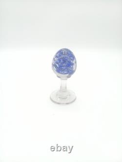 Sulfure Presse Papier Ancien Oeuf Bleu Sur Pied Verre France XIXème Siècle