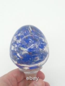 Sulfure Presse Papier Ancien Oeuf Bleu Sur Pied Verre France XIXème Siècle