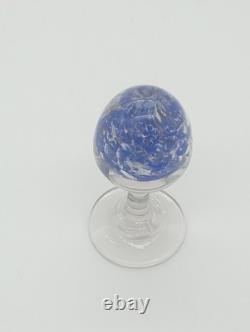 Sulfure Presse Papier Ancien Oeuf Bleu Sur Pied Verre France XIXème Siècle