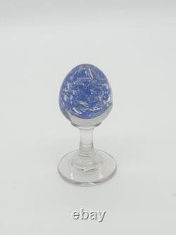 Sulfure Presse Papier Ancien Oeuf Bleu Sur Pied Verre France XIXème Siècle
