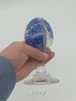 Sulfure Presse Papier Ancien Oeuf Bleu Sur Pied Verre France XIXème Siècle