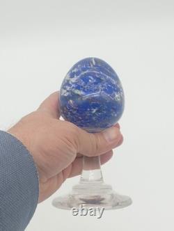 Sulfure Presse Papier Ancien Oeuf Bleu Sur Pied Verre France XIXème Siècle