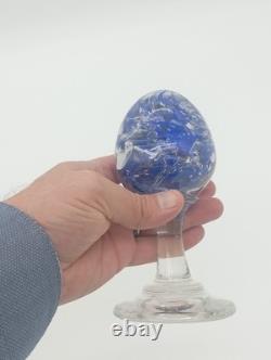 Sulfure Presse Papier Ancien Oeuf Bleu Sur Pied Verre France XIXème Siècle