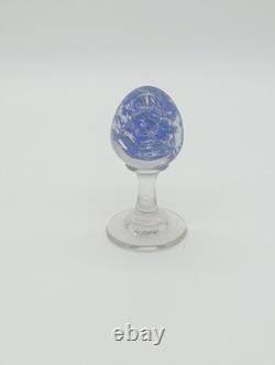 Sulfure Presse Papier Ancien Oeuf Bleu Sur Pied Verre France XIXème Siècle