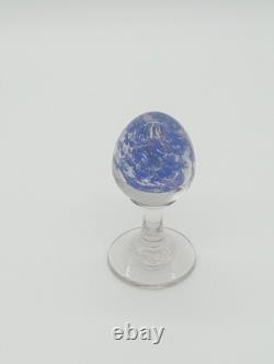 Sulfure Presse Papier Ancien Oeuf Bleu Sur Pied Verre France XIXème Siècle