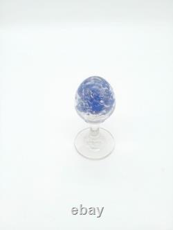 Sulfure Presse Papier Ancien Oeuf Bleu Sur Pied Verre France XIXème Siècle