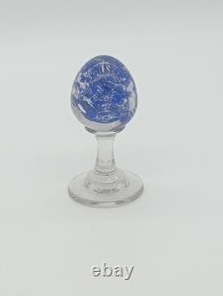 Sulfure Presse Papier Ancien Oeuf Bleu Sur Pied Verre France XIXème Siècle