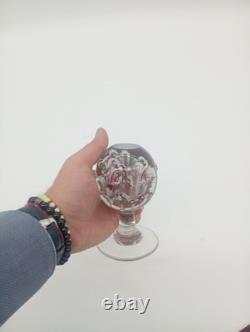 Sulfure Presse Papier Ancien Sur Pied Fontaine Verre Rose France XIXème Siècle