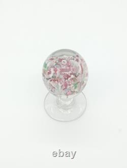 Sulfure Presse Papier Ancien Sur Pied Fontaine Verre Rose France XIXème Siècle