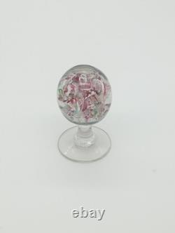 Sulfure Presse Papier Ancien Sur Pied Fontaine Verre Rose France XIXème Siècle