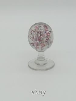 Sulfure Presse Papier Ancien Sur Pied Fontaine Verre Rose France XIXème Siècle