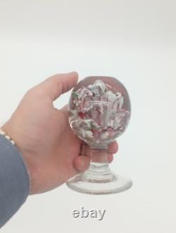 Sulfure Presse Papier Ancien Sur Pied Fontaine Verre Rose France XIXème Siècle