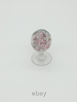 Sulfure Presse Papier Ancien Sur Pied Fontaine Verre Rose France XIXème Siècle