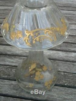 Superbe Vase Ancien Champignon En Verrerie Legras Rare Emaille Soliflore
