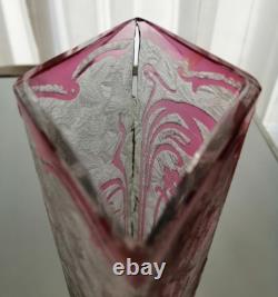 Superbe ancien vase art-nouveau Baccarat en verre dégagé à l'acide