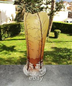 Superbe ancien vase émaillé décor hivernal neige par Théodore Legras Art Nouveau