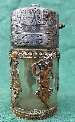 Superbe vaporisateur ancien cristal & bronze ajouré, femmes antique