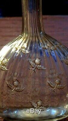 Très ancienne, carafe gravé, chardon, en pâte de verre-cristal signé DAUM NANCY