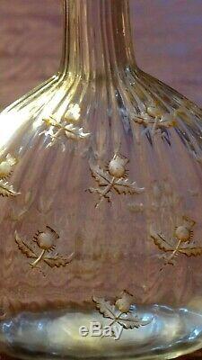 Très ancienne, carafe gravé, chardon, en pâte de verre-cristal signé DAUM NANCY