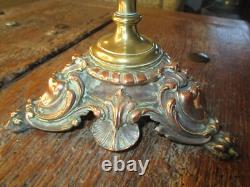 Très belle bouquetière ancienne en bronze doré / vase cornet en cristal gravé