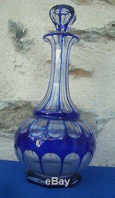 V35 Grande Carafe Cristal St Louis XIXe Taillé Doublé Bleu Ancien Baccarat